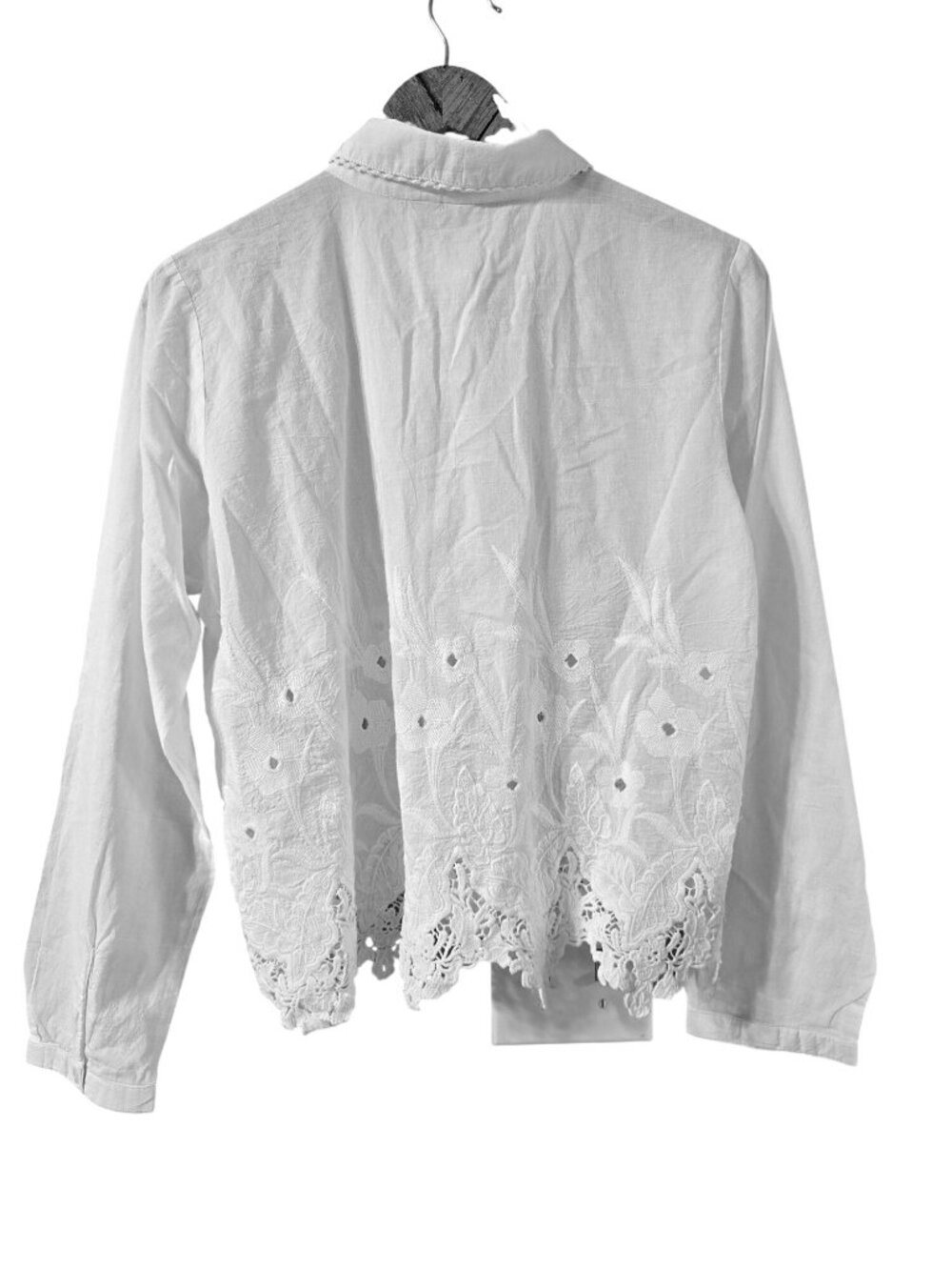 Joie Women's Embroidered Lace Bottom Button Long Sleeve White Blouse Top, Lg - Picture 4 of 7